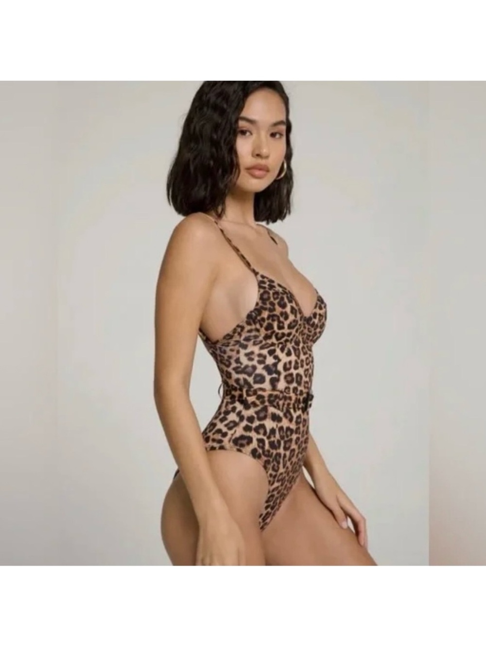 Good American Leopard Print One-Piece Swimsuit - Brown/Tan size 1 - Picture 3 of 9